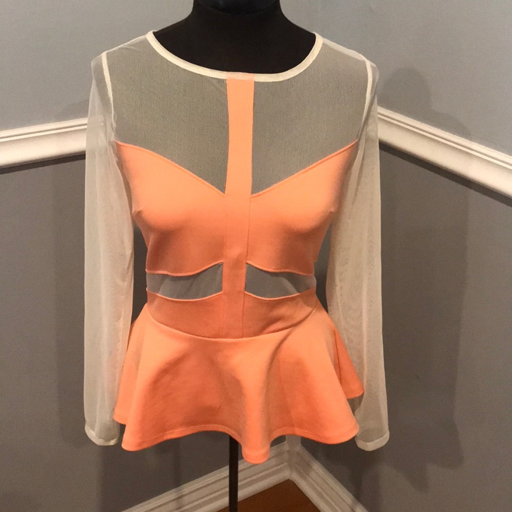 Arden B Peplum mesh top